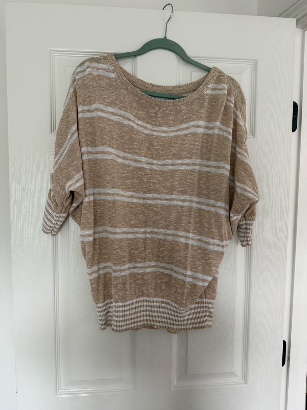 Michael Stars Beige and White Striped Lightweight Sweater